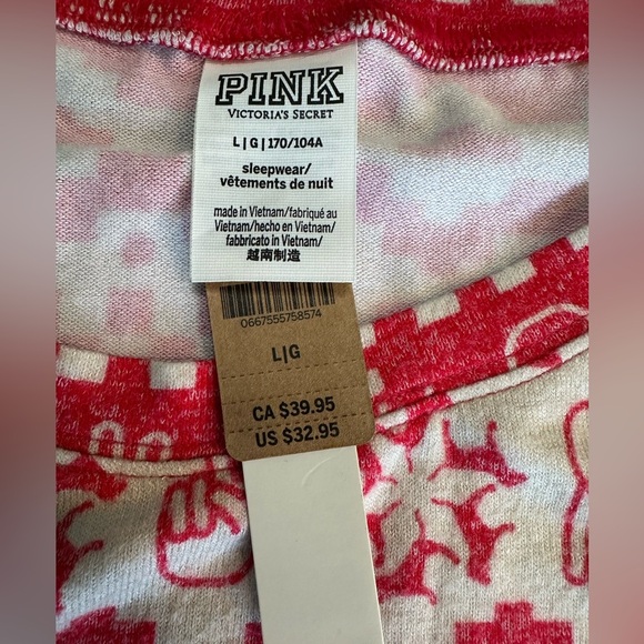 NWT, PINK by Victoria’s Secret Long Sleeve Sleepwear Top. Size Large. Red/Cream - Picture 3 of 8